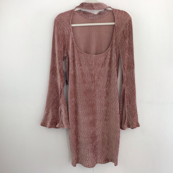 ELOQUII Y2K Flare Bell Sleeve Stretch Rose colored rib Velvet Dress size… - Picture 5 of 9